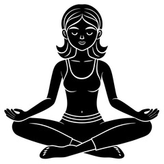 Black Color Silhouette of young Girl Yoga, Silhouette Vector Illustration,