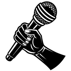 hand with microphone silhouette vector