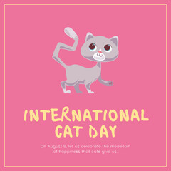 Cream Illustration greeting International Cat Day Poster