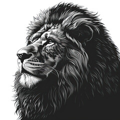 A black and white drawing of a lion