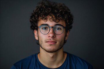 Fototapeta premium a man with glasses and a blue shirt
