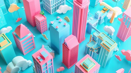 superhero rescue flat design, top view, modern city theme, 3D render, colored pastel