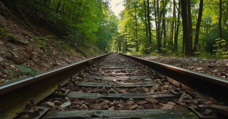 The trains wheels clack against the tracks creating a soothing melody that harmonizes with the forest sounds.