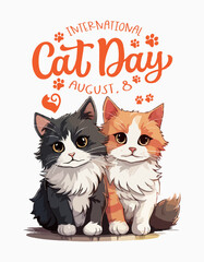 Orange Grey Cartoon Illustrative International Cat Day Cute T-Shirt 
