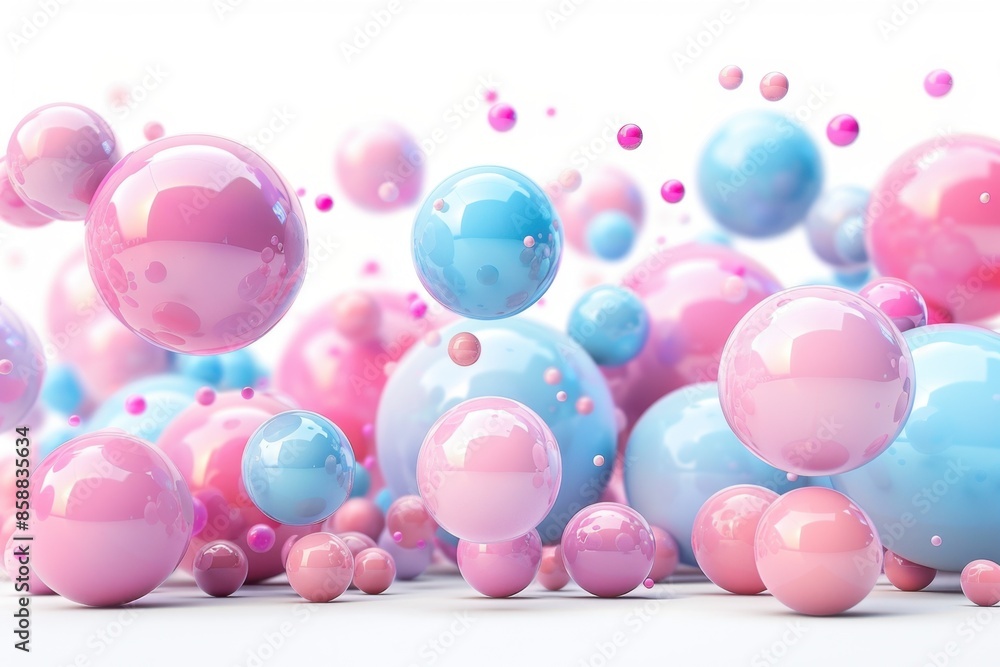 Poster 3d render of dynamic content elements in pastel colors on white background.