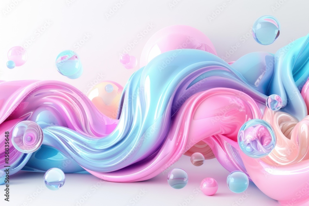 Poster pastel-colored 3d representation of dynamic content on a clean white backdrop.