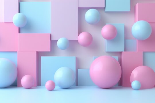 3D render of dynamic content elements in pastel colors on white background.