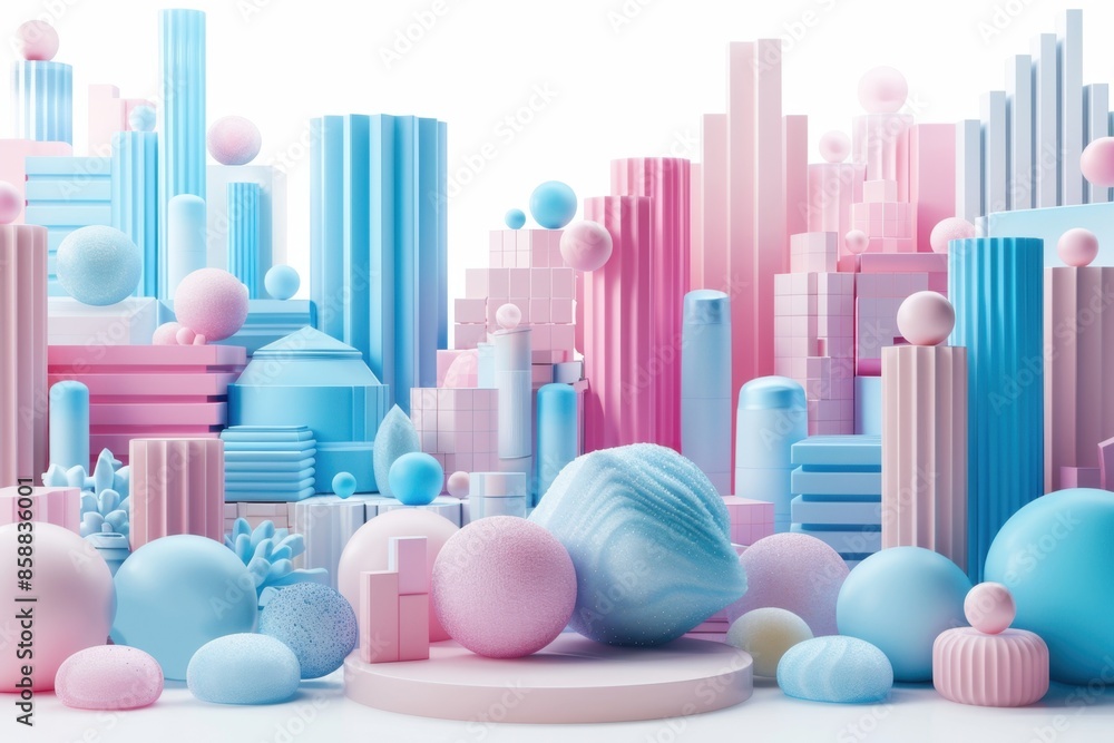 Aufkleber modern 3d render of pastel market segmentation elements on white backdrop.