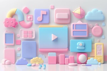 render of pastel webinar hosting tools on a clean white backdrop.