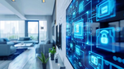 Smart Home Control System Interface on a TV Screen.