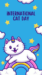 Blue Cute Illustration International Cat Day 