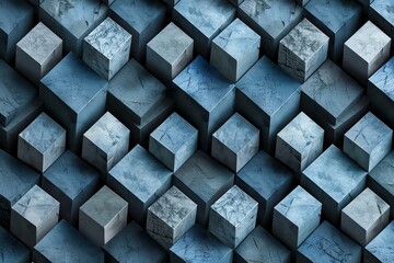 Abstract geometric pattern with blue marble cubes. Seamless 3D textured background for modern design and artistic projects.