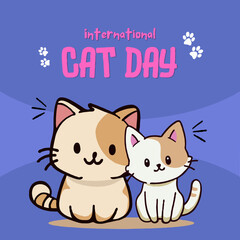 Blue and Pink Illustrative International Cat Day