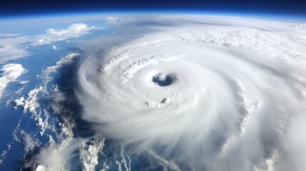 Aerial view of powerful cyclone  eye in center