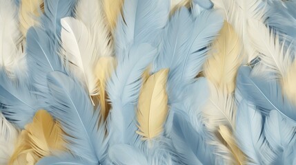 Stunning blue and gold feathers texture background in digital art.