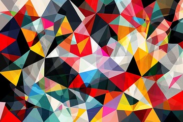Fototapeta premium Vibrant abstract geometric pattern with colorful triangles and polygons. Modern and dynamic design for backgrounds and artistic projects.