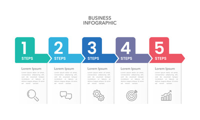 5 steps or options infographic labels and arrows design template to success. Business presentation, Banner, Brochure, Report and Planning. Vector illustration.