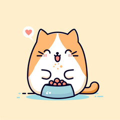 vector mascot of an orange cat eating in a simple cartoon style