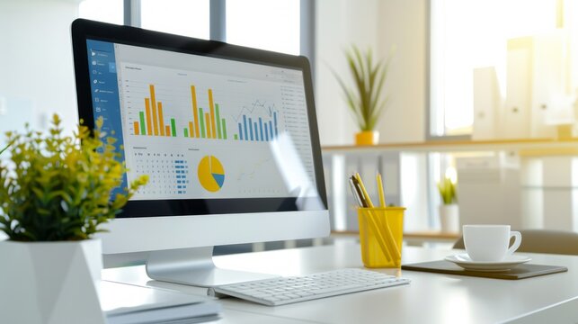A photorealistic image of a benchmarking dashboard displayed on a computer screen