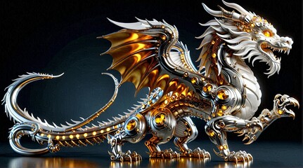 Fototapeta premium Majestic Sapphire Gold Mechanical Dragon