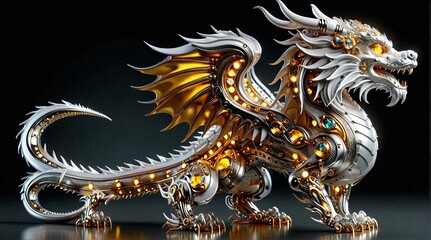 Fototapeta premium Majestic Sapphire Gold Mechanical Dragon