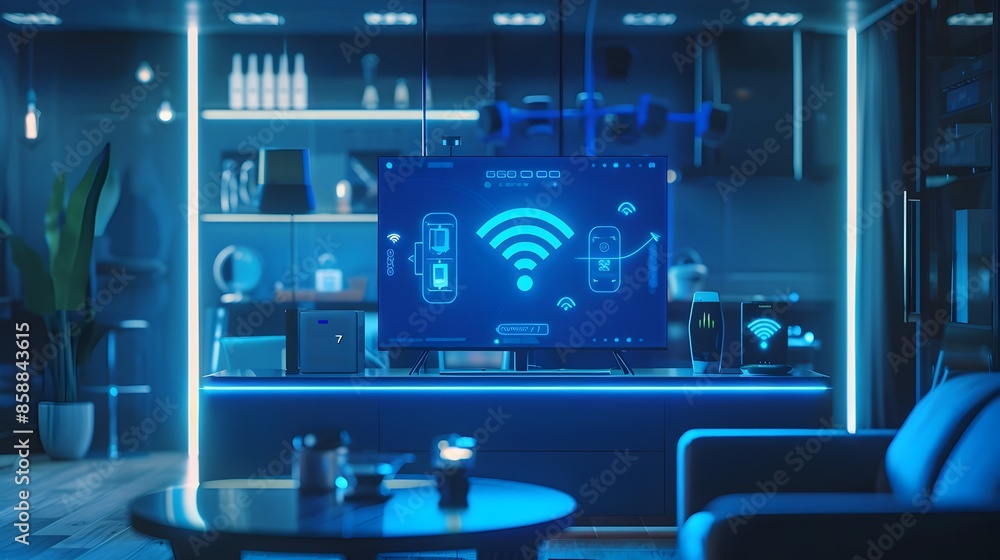 Aufkleber futuristic smart home or office digital interface with wireless automation control and analytics