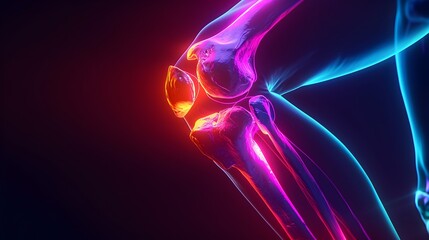 Detailed 3D Rendering of Glowing Neon Knee Joint Anatomy