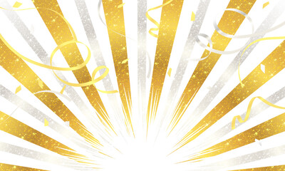 金銀の集中線模様と紙テープの背景イラスト