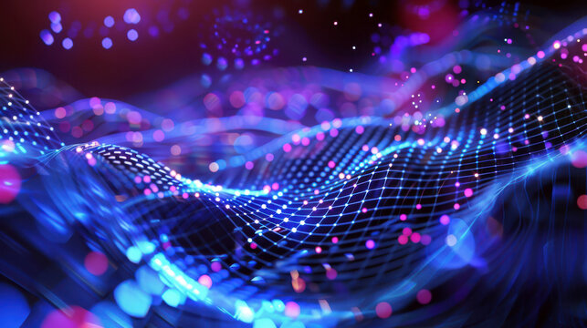 Quantum Computing Grid An abstract image illustrating a grid of quantum bits (qubits) with entangled particles and wave functions.