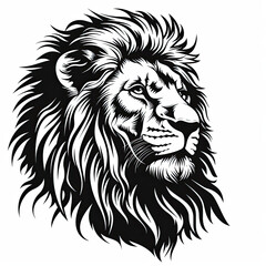 A black and white drawing of a lion
