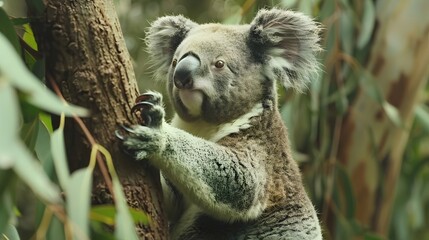 Fototapeta premium Koala on eucalyptus tree outdoor. 