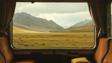 The train is dwarfed by the vastness of the looming mountains all around.