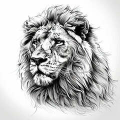A black and white drawing of a lion