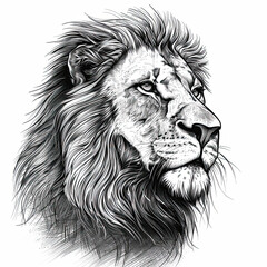 A black and white drawing of a lion
