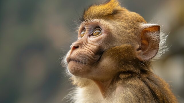 Close up image of the male Indian Himalayan Macaque monkey s head and face