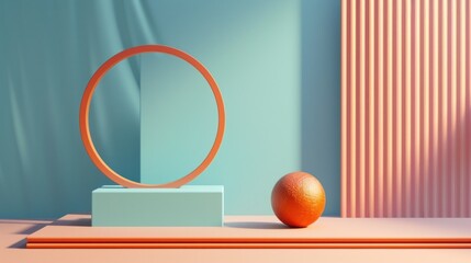 Minimalist 3D Composition with Geometric Shapes and Vibrant Colors