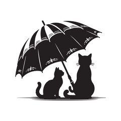 Cat Umbrella logo icon silhouette vector art illustration
