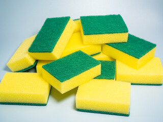 Pile of dish sponges shot from above