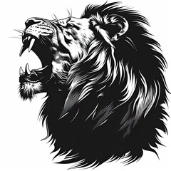 A black and white drawing of a lion