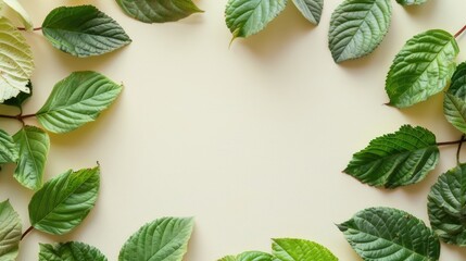 Naklejka premium Green leaves in circle on pastel background autumn design