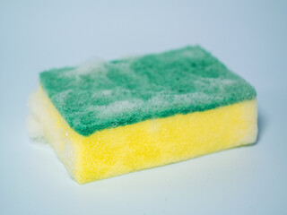 Close-up of Yellow Dish Washing Sponge,foamy cleaning sponge