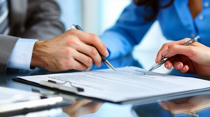 A business contract being signed by two people in a modern office setting, with a lawyer overseeing, legal books and documents scattered around, symbolizing business agreements protected by law and