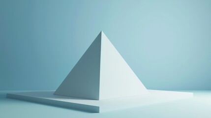 Minimalistic blue background with a white 3D pyramid structure, creating a clean and modern design. Perfect for contemporary designs.
