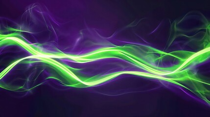 Naklejka premium Neon green psychic waves on a dark purple abstract background