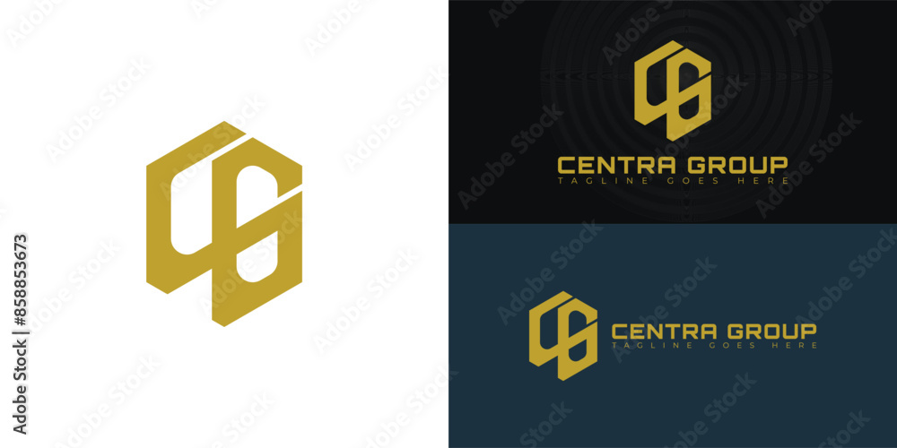 Aufkleber abstract initial hexagon letters cg or gc logo in gold color isolated on multiple background colors.