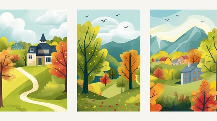 Landscape with houses and trees, illustration design