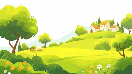 Naklejka premium Landscape with houses and trees, illustration design