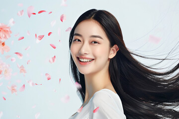 a woman with long black hair and a white shirt