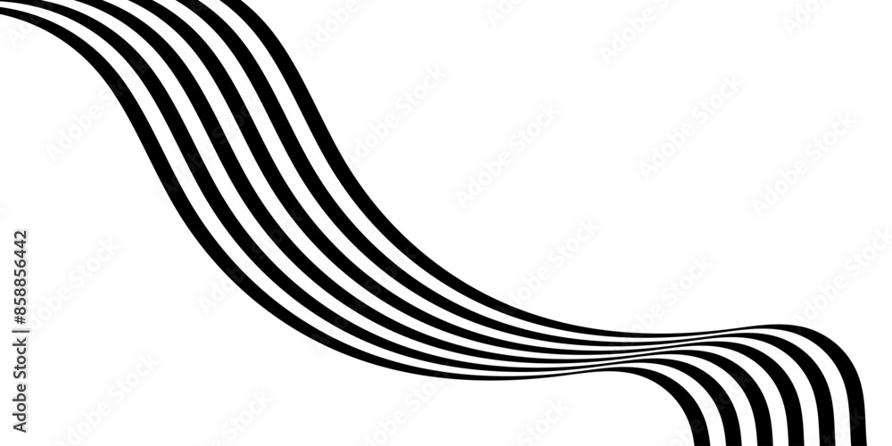 Sticker black on white abstract perspective line wave with 3d dimensional effect isolated on white backgroun