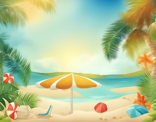 Obraz premium Summer vector beach tropical background illustration, wallpaper, social media, cards, flyers, events, etc.